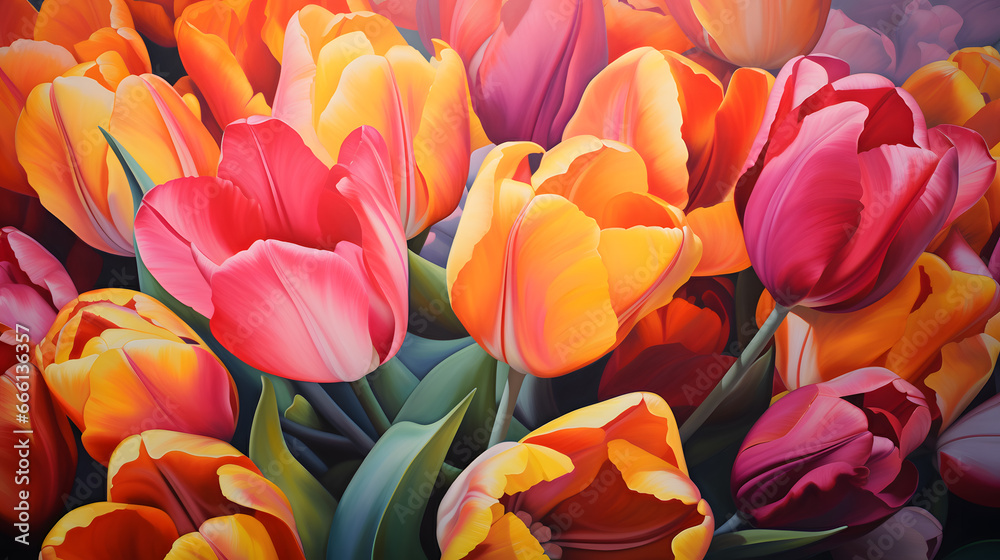 close up of a field of colorful tulips close up of a field of colorful tulips