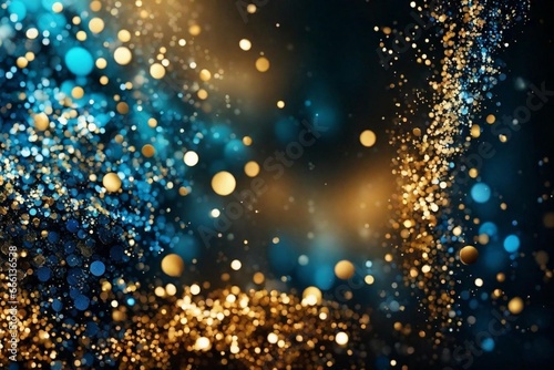 defocused banner with blue  gold  and black tones  stunning blue and gold glittering backdrop  elegant abstract glitter lights background