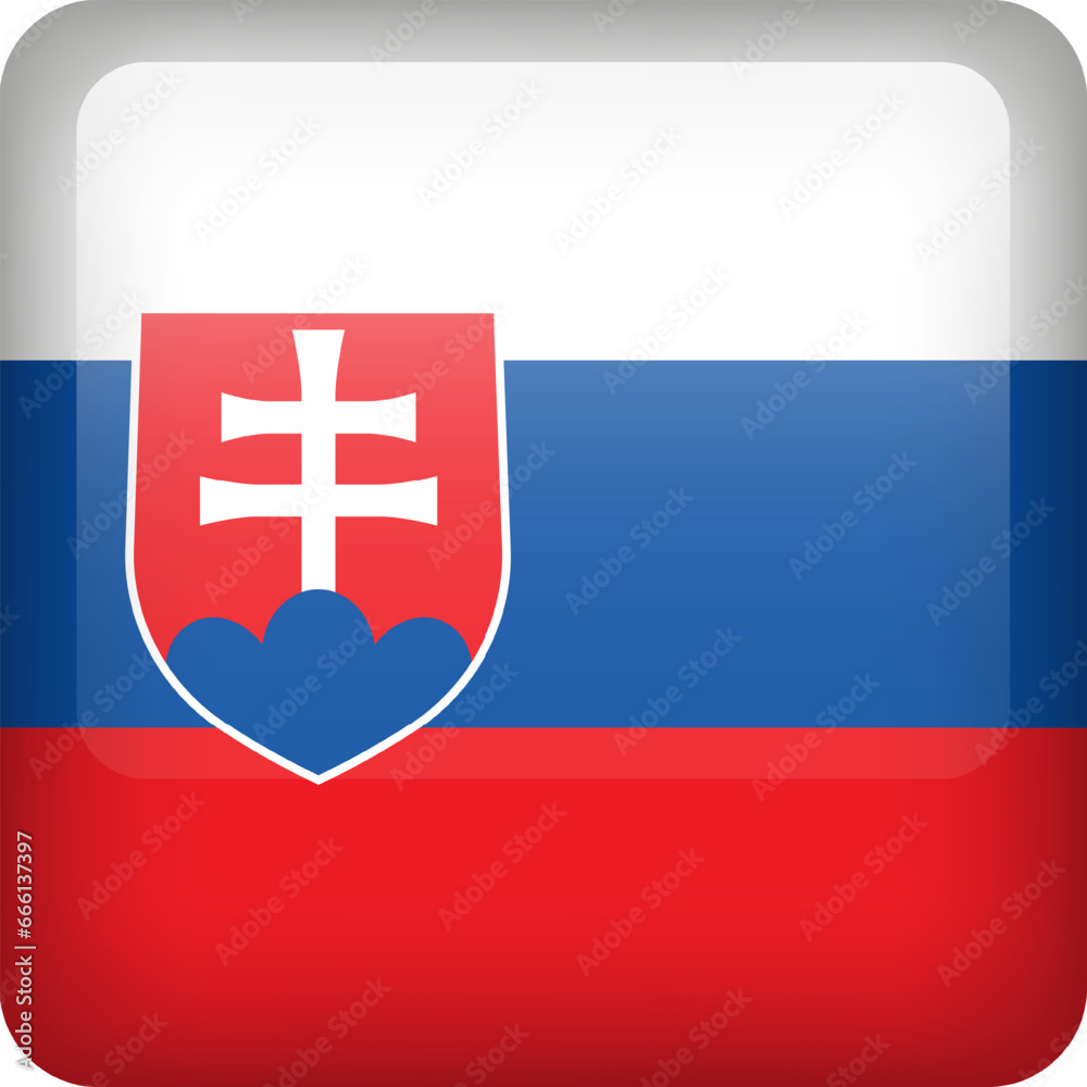 Slovakia flag button. Square emblem of Slovakia. Vector Slovakia flag, symbol. Colors correctly.