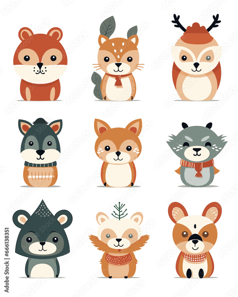 A set of strange, funny, super cute animals, aliens, characters