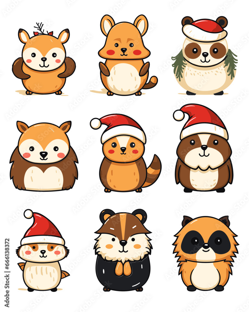 Obraz premium A set of strange, funny, super cute animals, aliens, characters