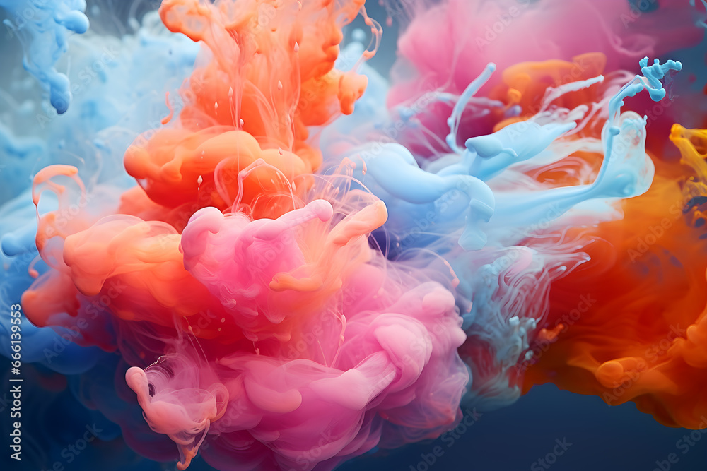 Obraz premium colorful smoke on dark background. Motion Color drop in water,Ink swirling in ,Colorful ink abstraction.Fancy Dream