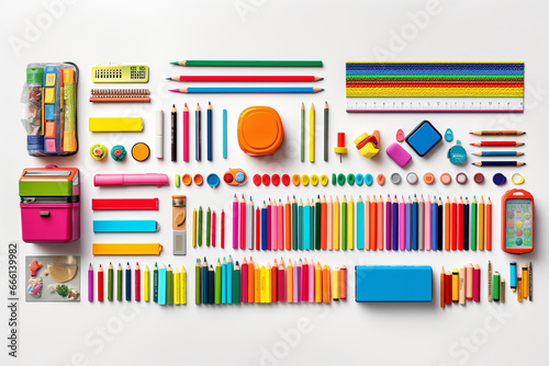 School and office supplies on white background. Back to school concept