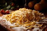 Colorful Fettuccine pasta banner. Dish dinner. Generate Ai