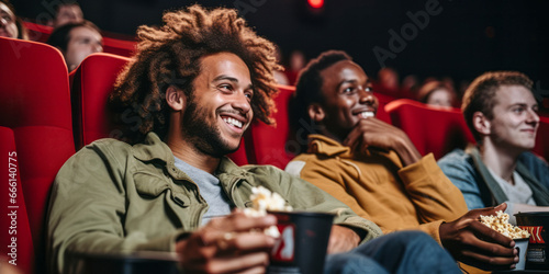 Inclusive Entertainment: Gay Individuals Enjoying a Movie and Popcorn photo