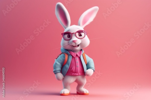 adorable cartoon bunny wearing pink trousers. Generative AI
