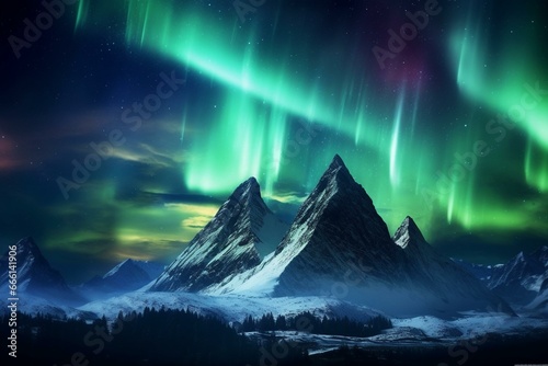 Mountains, aurora, sky wallpaper. Generative AI