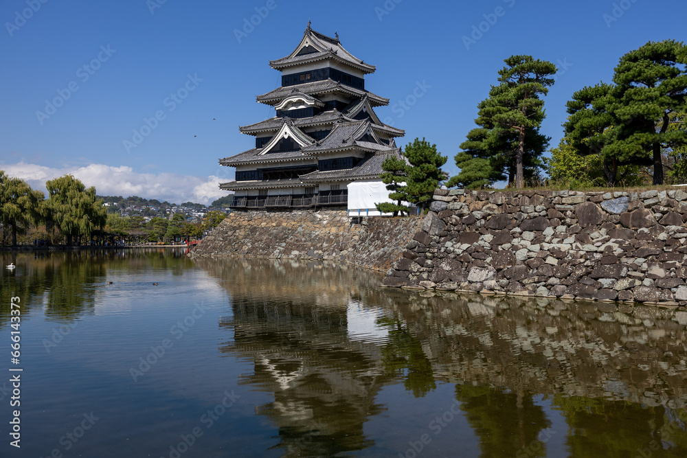 Matsumoto, Japan - town in Nagano prefeture of the region Chubu. Matsumoto Jo castle, designated as National Treasure of Japan 10 12 2023 Matsumoto, Japan - town in Nagano prefeture of the region Chubu. Matsumoto Jo castle, designated as National Treasure of Japan 10 12 2023