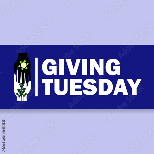 Giving Tuesday, global day of charitable giving. Helping hand with heart shape. Charity campaign banner design, vector illustration.