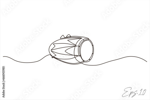 continuous line art drawing of a drum musical instrument