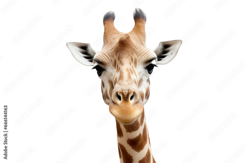 Close-up portrait of Giraffe white background 