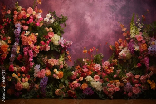 Beautiful floral backdrop with vibrant  blooming flowers. Generative AI