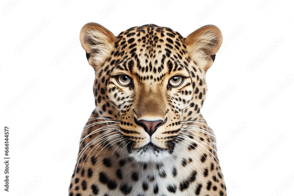 Fototapeta premium Close-up portrait of leopard white background