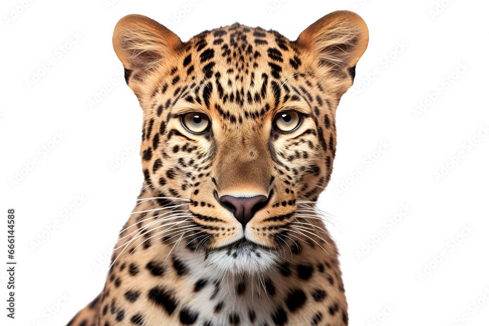 Obraz premium Close-up portrait of leopard white background
