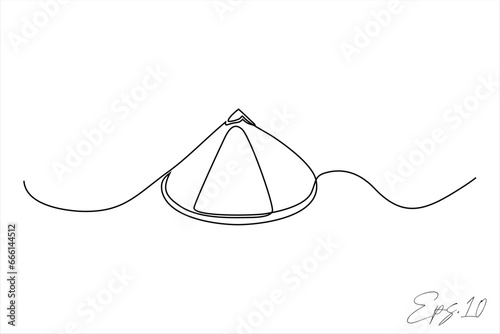 continuous line art drawing of rice field hood