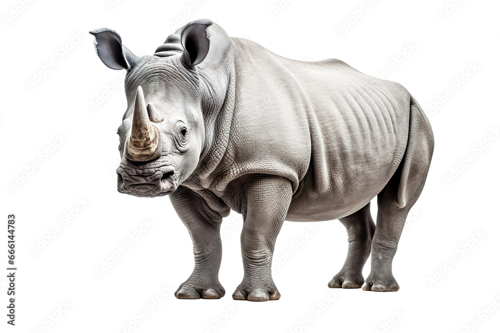 Close-up portrait of Rhinoceros white background