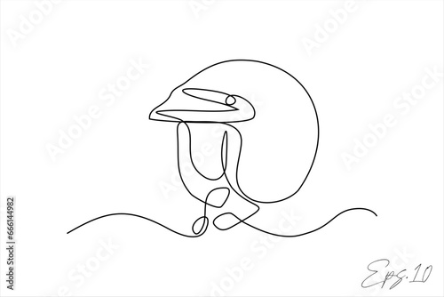 continuous line art drawing of motorbike helmet
