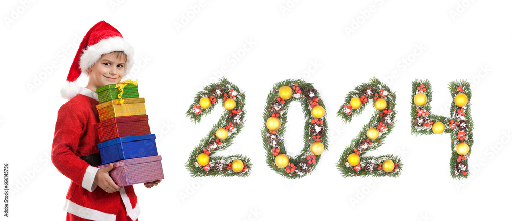 Boy Santa Claus and 2024 christmas number Boy Santa Claus and 2024 christmas number