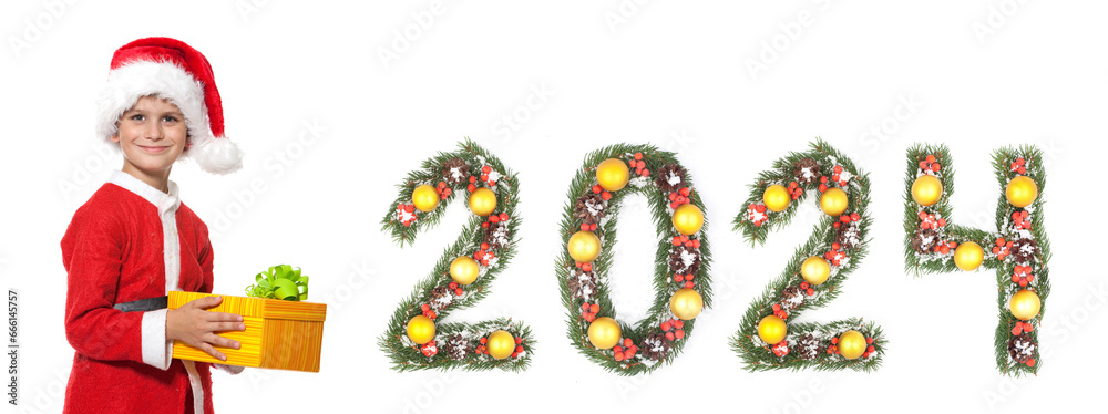 Boy Santa Claus and 2024 christmas number Boy Santa Claus and 2024 christmas number