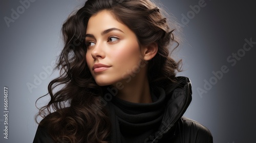  Portrait Brunette Woman Standing Holding Her Chinphot  Background Image   Beautiful Women  Hd