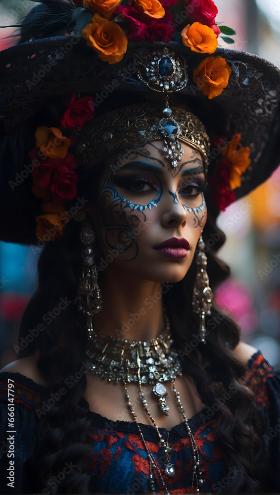 lady in makeup and costume for halloween and day of the dead lady in makeup and costume for halloween and day of the dead