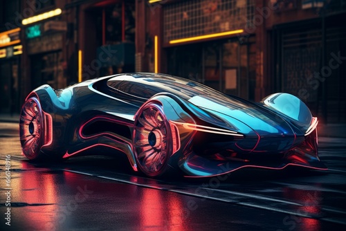 Futuristic Neon electric car. Energy technology. Generate Ai