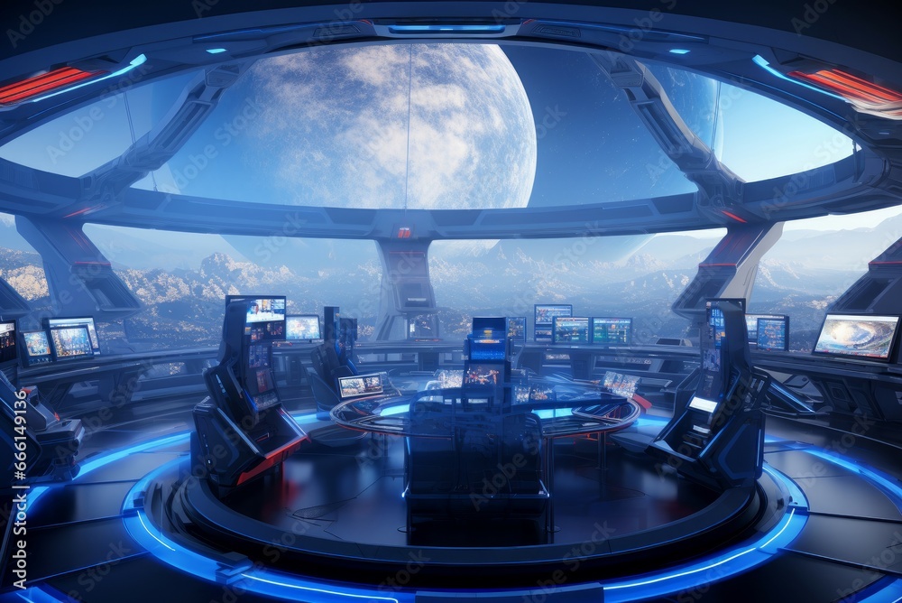 Ultra-modern Futuristic spaceship. Ufo game station. Generate Ai