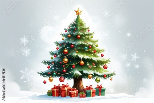 Festive Evergreen Tree with Illuminated Christmas Decorations