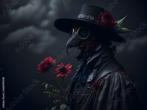 Floral Gothic Plague Doctor Portrait Ai Generated