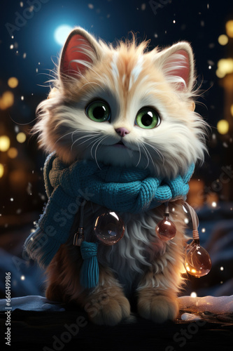 Cute Snow Cat Wool Scarf Generative AI
