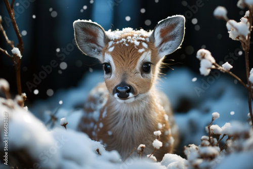 Christmas Scene Small Cute Reindeer Generative AI