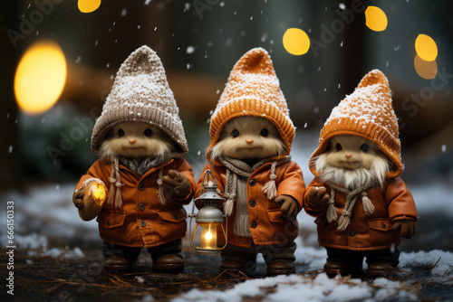 Christmas Scene Cute Dwarfs Santa Claus Generative AI