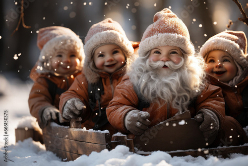 Christmas Scene Cute Dwarfs Santa Claus Generative AI