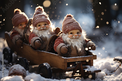 Christmas Scene Cute Dwarfs Santa Claus Generative AI