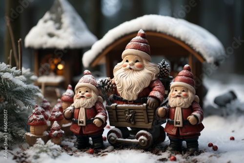 Christmas Scene Cute Dwarfs Santa Claus Generative AI