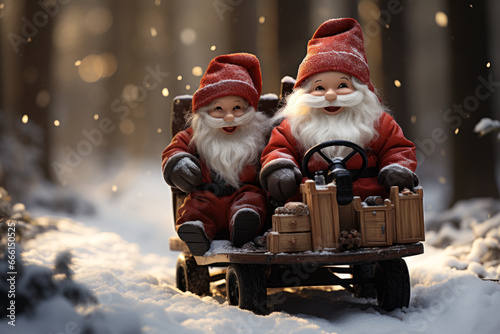 Christmas Scene Cute Dwarfs Santa Claus Generative AI