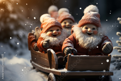 Christmas Scene Cute Dwarfs Santa Claus Generative AI