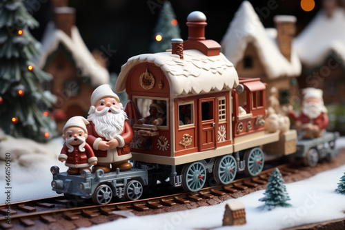 Santa Claus Toy Train Christmas Scene Generative AI
