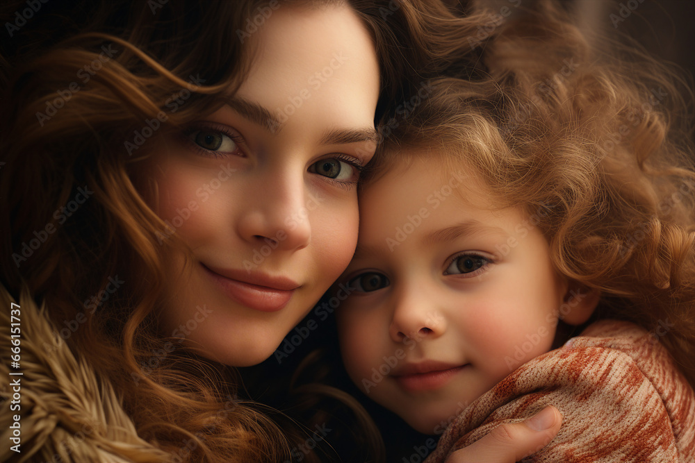Generative AI picture of happy mother hugging her cute baby Generative AI picture of happy mother hugging her cute baby