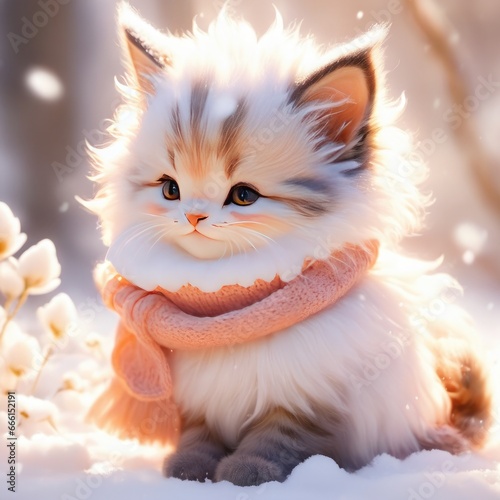 Generative AI, Cute cat, Cute kitten, Cute little white cat, cute kitty, Its fur is soft and fluffy, adorable little white kitty, adorable kitten, adorable white kitty, cute cat white fluffy taffy © Riefdeigartz