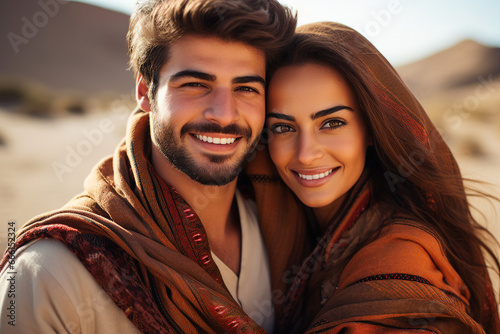 Picture of young wealthy middle eastern couple hugging love story Generative AI © Tetiana