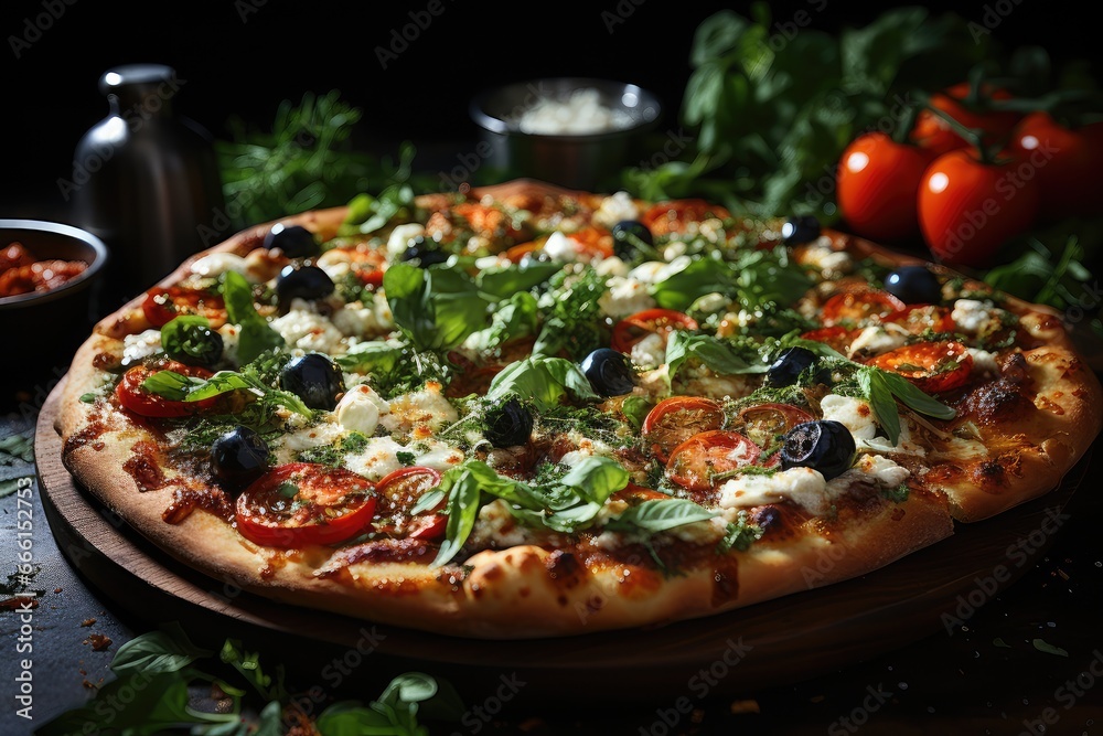 Mediterranean Pizza with Olives and Feta Cheese.