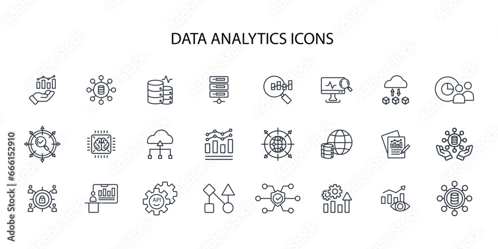 Data analytics icon set.vector.Editable stroke.linear style sign for use web design,logo.Symbol illustration. Data analytics icon set.vector.Editable stroke.linear style sign for use web design,logo.Symbol illustration.