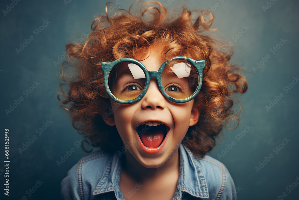 Picture of nice cheerful crazy kid wear eyeglasses have fun good mood generative AI concept Picture of nice cheerful crazy kid wear eyeglasses have fun good mood generative AI concept