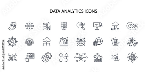 Data analytics icon set.vector.Editable stroke.linear style sign for use web design,logo.Symbol illustration.