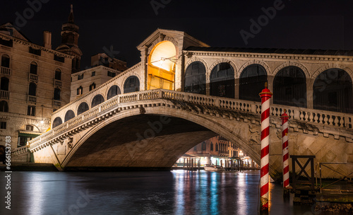 Rialto Bridge (Ponte Di Rialto) in Venice, Italy at night time