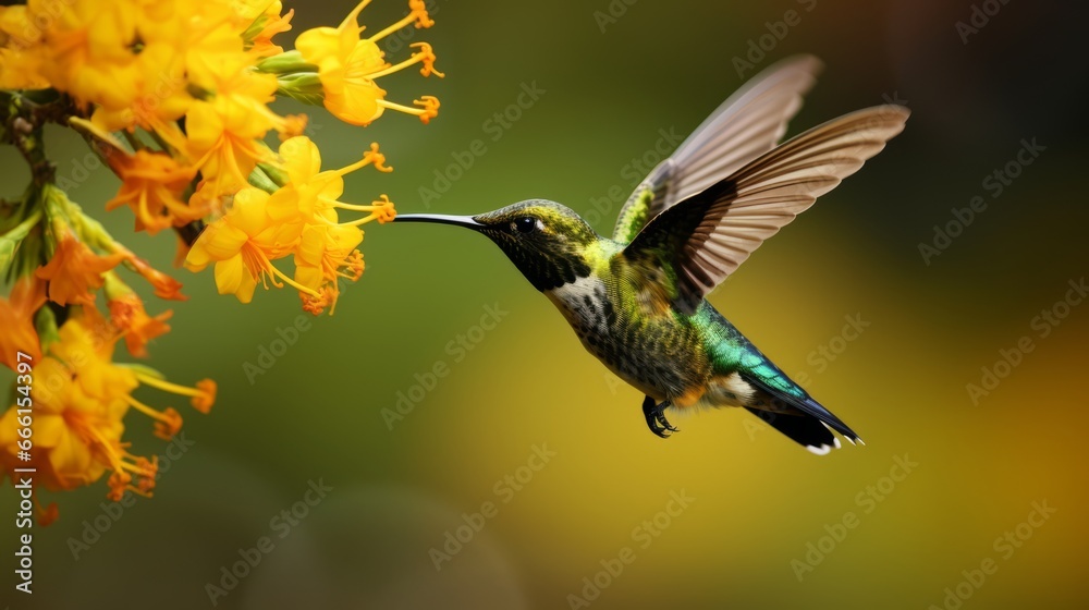 Fototapeta premium Green and blue Hummingbird Black-throated Mango