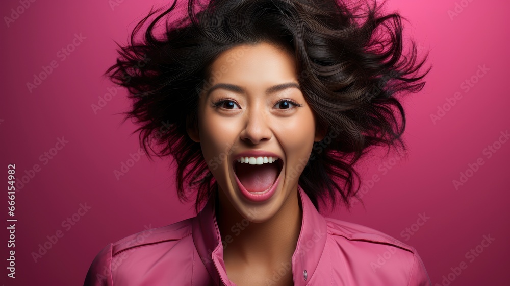  Excited Asian Woman With Short Dark Hair , Background Image , Beautiful Women, Hd