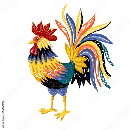 Colorful rooster illustration isolated on a white background, vector