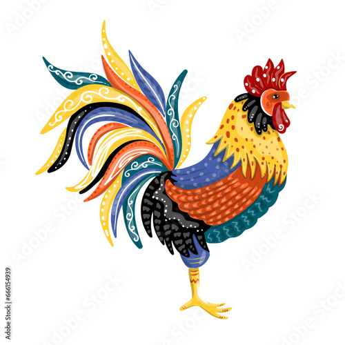 Colorful rooster illustration isolated on a white background, vector